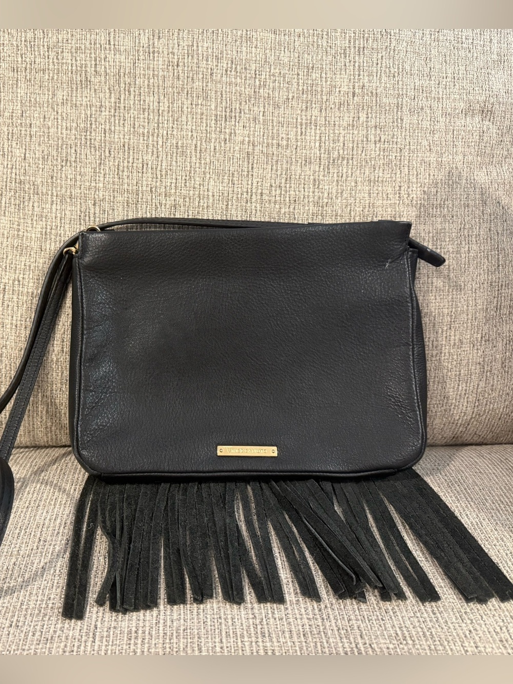 Vince Camuto Black Leather Fringe Crossbody Bag